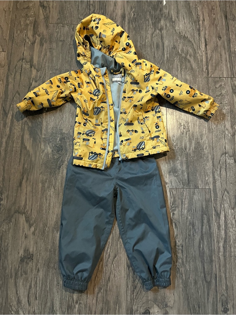 Kids Yellow Construction-Print Rain Jacket and Pants Set